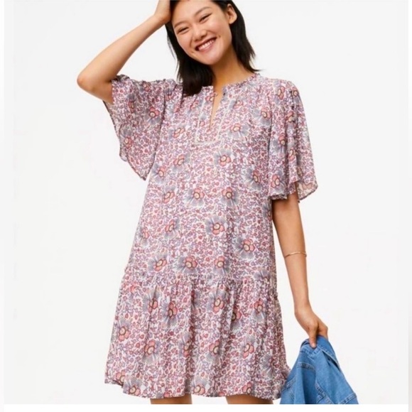 LOFT drop waist pink floral shift dress XSP Perfect condition - Picture 3 of 8